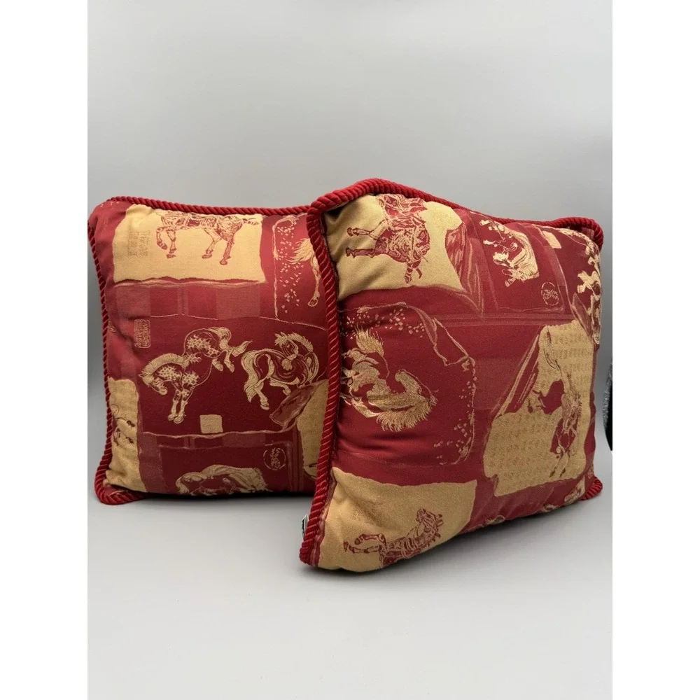 Horse Decor Red Gold Set Throw Pillows 16